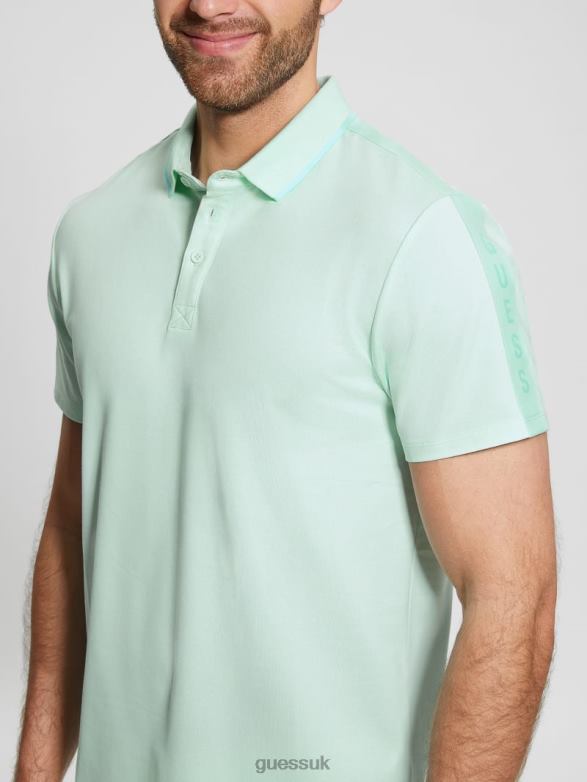 GUESS Men Paul Pique Tape Polo Shirt Soft Aqua Apparel V28V64179