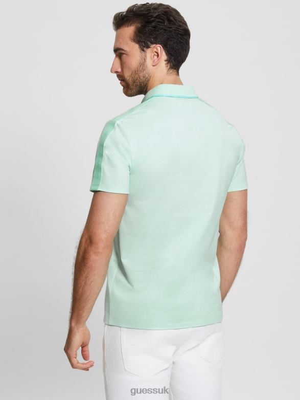GUESS Men Paul Pique Tape Polo Shirt Soft Aqua Apparel V28V64179