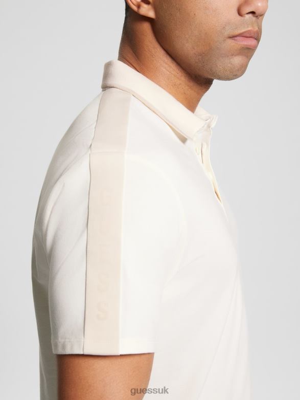 GUESS Men Paul Pique Tape Polo Shirt Vanilla Cream Apparel V28V64180