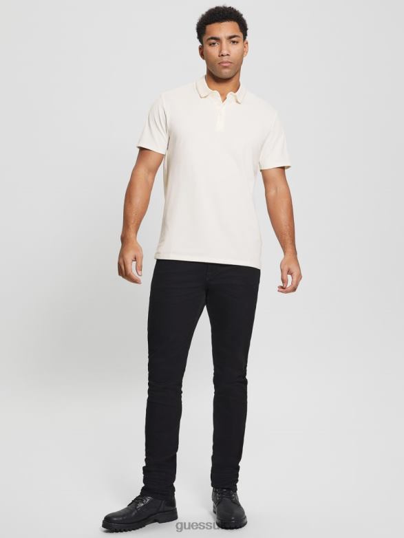 GUESS Men Paul Pique Tape Polo Shirt Vanilla Cream Apparel V28V64180