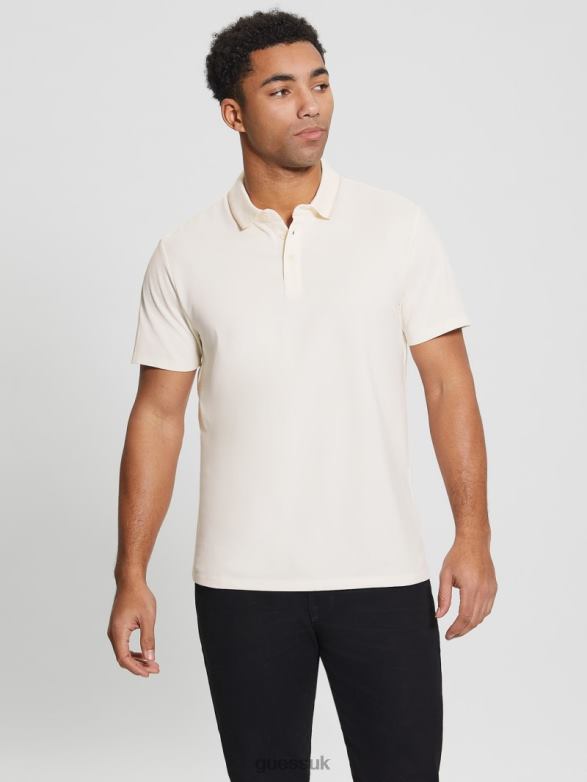 GUESS Men Paul Pique Tape Polo Shirt Vanilla Cream Apparel V28V64180