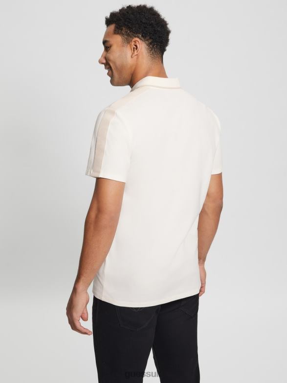GUESS Men Paul Pique Tape Polo Shirt Vanilla Cream Apparel V28V64180
