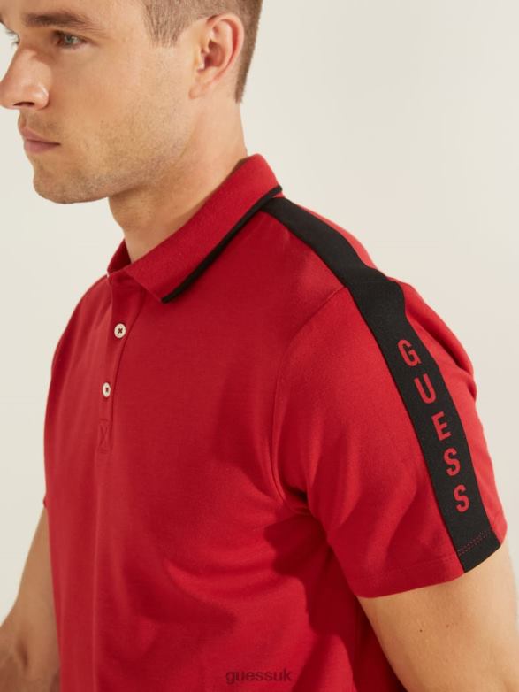 GUESS Men Pique Logo Tape Polo Chili Red Apparel V28V64090