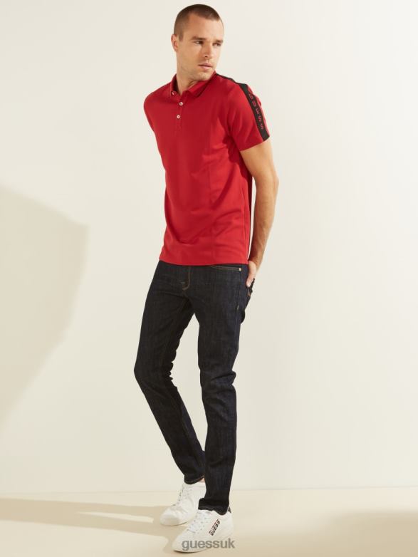 GUESS Men Pique Logo Tape Polo Chili Red Apparel V28V64090