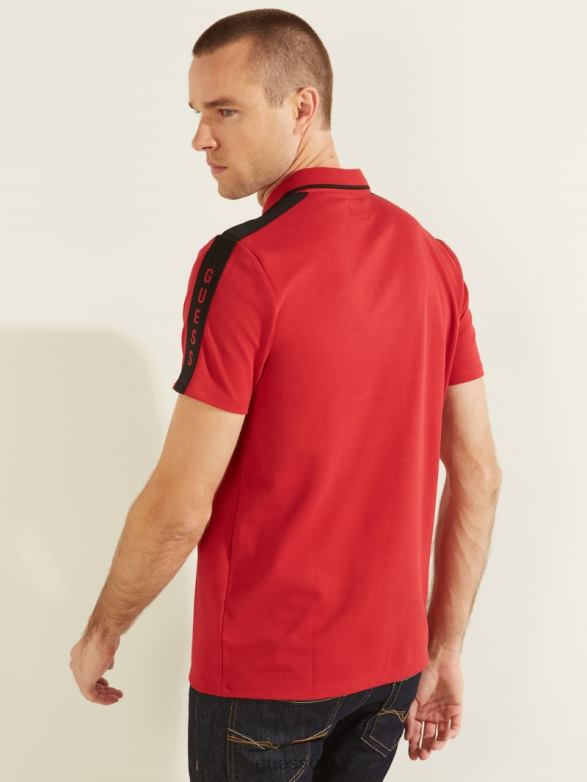 GUESS Men Pique Logo Tape Polo Chili Red Apparel V28V64090