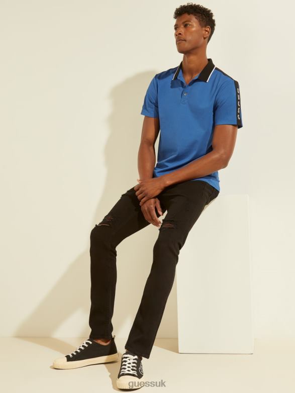 GUESS Men Pique Logo Tape Polo Electric Sapphire Apparel V28V64093