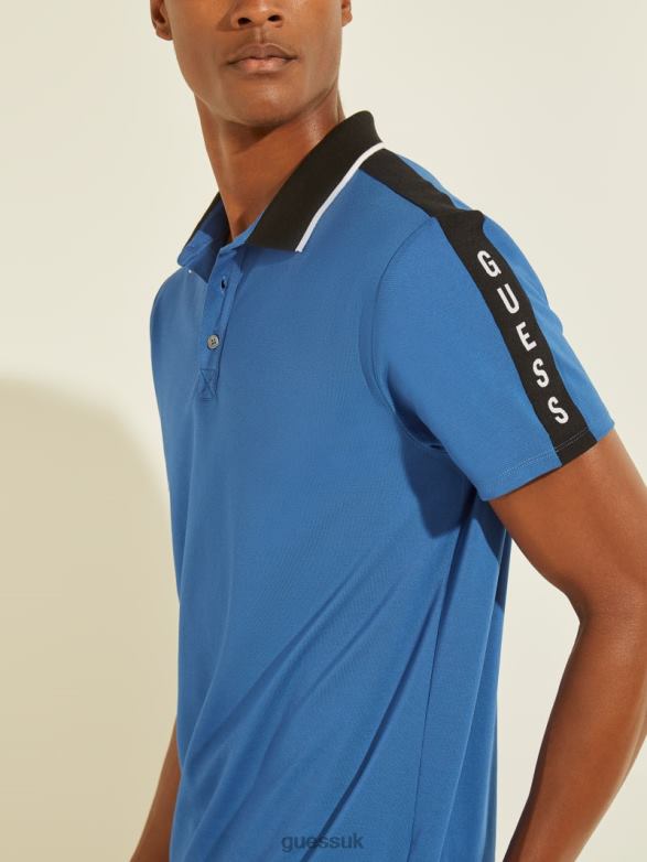 GUESS Men Pique Logo Tape Polo Electric Sapphire Apparel V28V64093