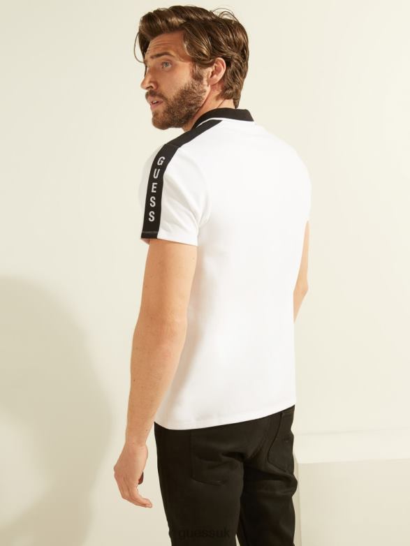 GUESS Men Pique Logo Tape Polo Pure White Apparel V28V64172