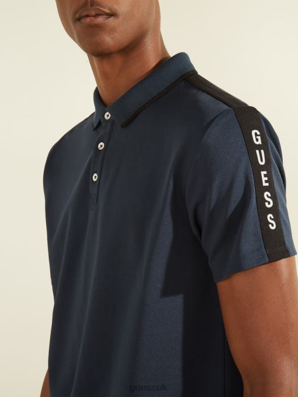 GUESS Men Pique Logo Tape Polo Silk Blue Apparel V28V64046