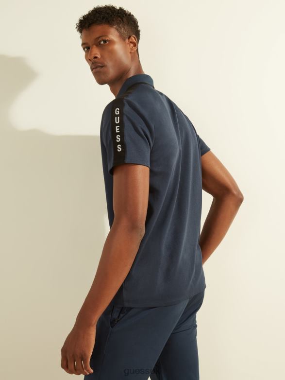 GUESS Men Pique Logo Tape Polo Silk Blue Apparel V28V64046