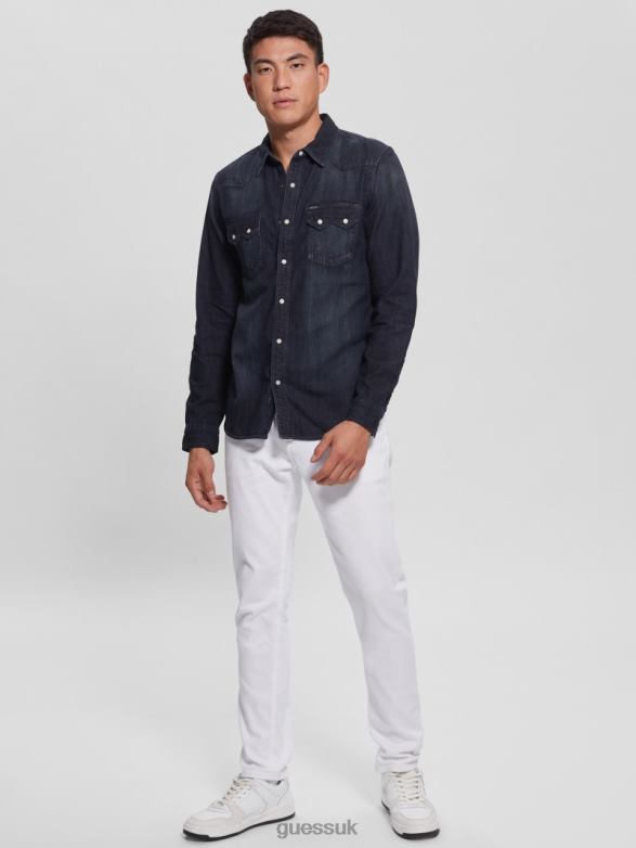 GUESS Men Regular-Fit Denim Western Shirt Midnight Fog Apparel V28V64014