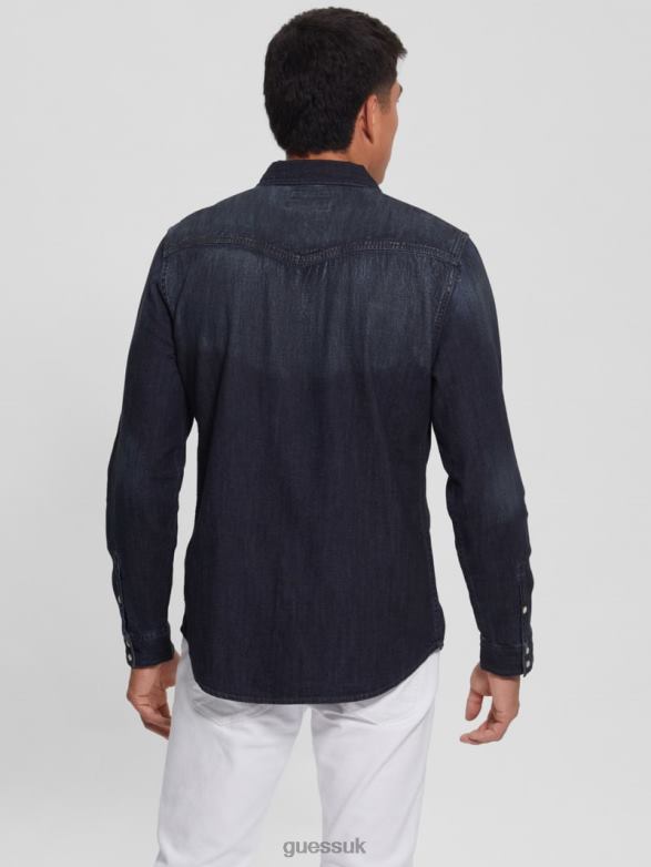 GUESS Men Regular-Fit Denim Western Shirt Midnight Fog Apparel V28V64014
