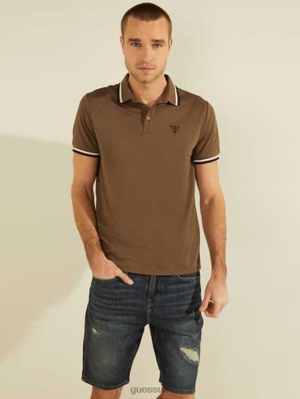 GUESS Men Sports Pique Logo Polo Antique Taupe Apparel V28V64122