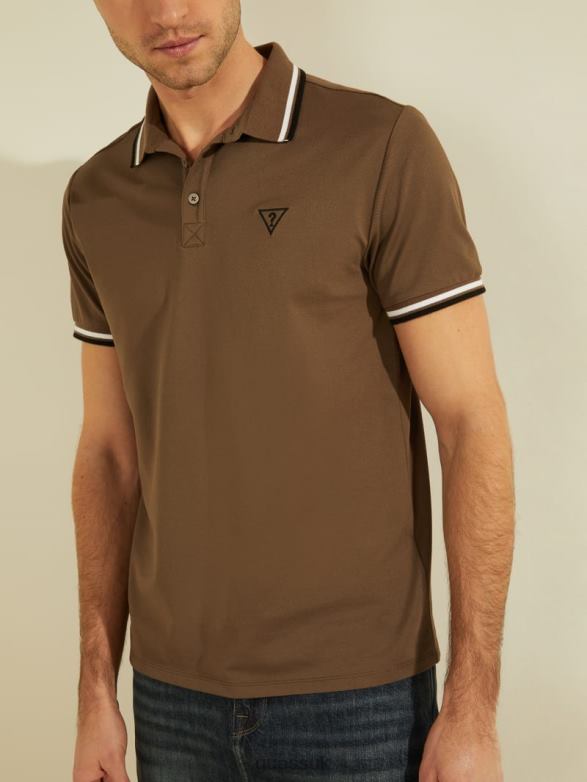 GUESS Men Sports Pique Logo Polo Antique Taupe Apparel V28V64122