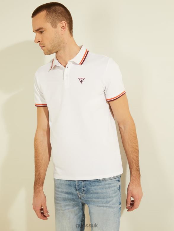 GUESS Men Sports Pique Logo Polo Pure White Apparel V28V64041