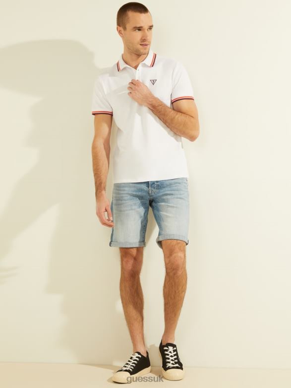 GUESS Men Sports Pique Logo Polo Pure White Apparel V28V64041