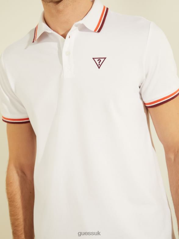 GUESS Men Sports Pique Logo Polo Pure White Apparel V28V64041