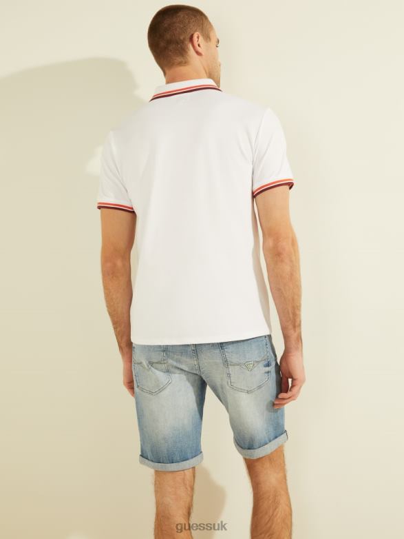GUESS Men Sports Pique Logo Polo Pure White Apparel V28V64041