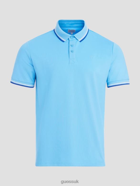 GUESS Men Sports Pique Polo Azzurro Mediterraneo Apparel V28V64042