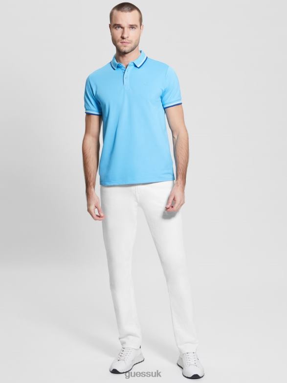 GUESS Men Sports Pique Polo Azzurro Mediterraneo Apparel V28V64042