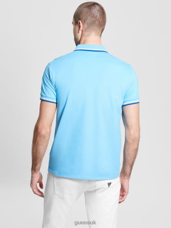 GUESS Men Sports Pique Polo Azzurro Mediterraneo Apparel V28V64042
