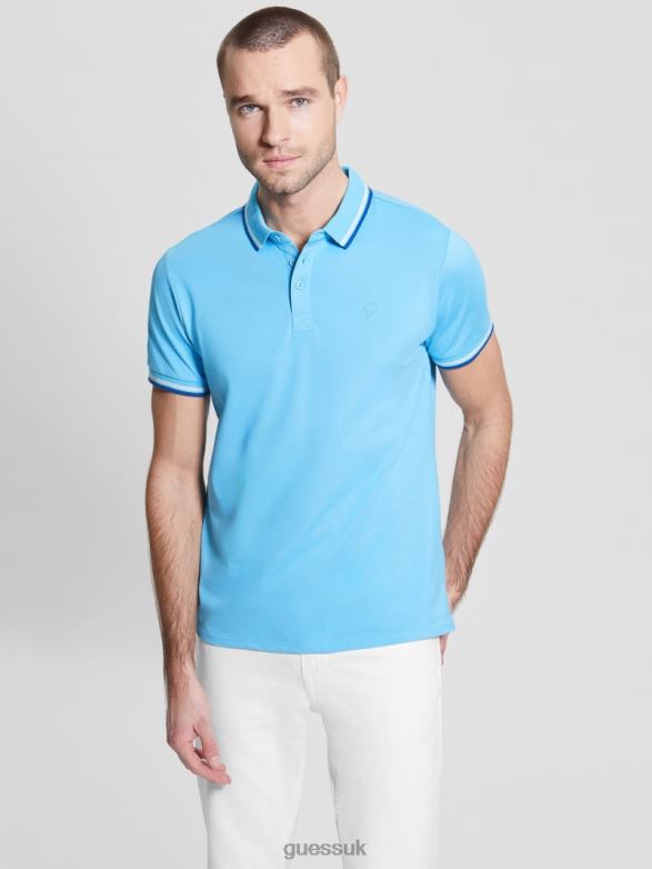 GUESS Men Sports Pique Polo Azzurro Mediterraneo Apparel V28V64042