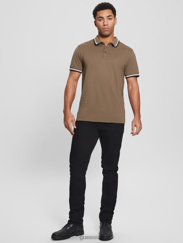 GUESS Men Sports Pique Polo Carob Chocolate Apparel V28V64056