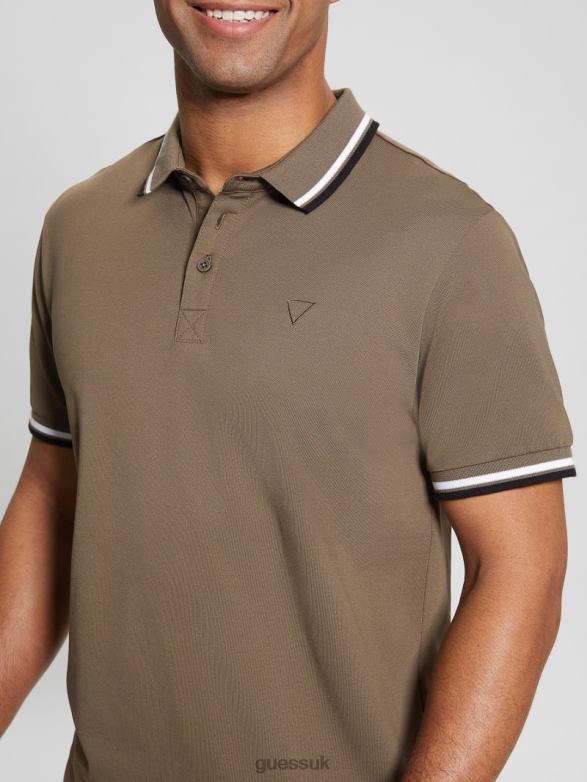 GUESS Men Sports Pique Polo Carob Chocolate Apparel V28V64056