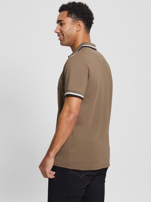 GUESS Men Sports Pique Polo Carob Chocolate Apparel V28V64056