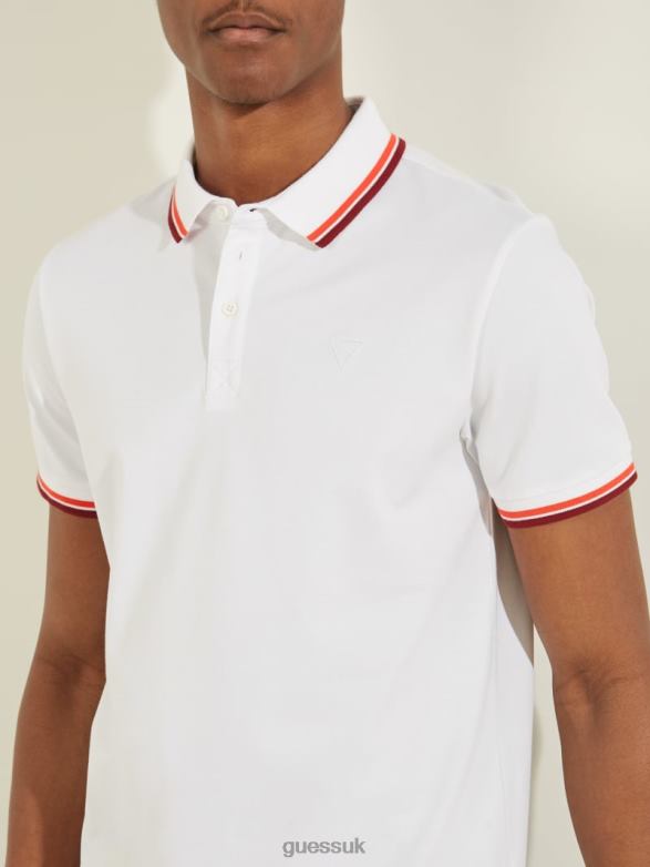 GUESS Men Sports Pique Polo Pure White Apparel V28V64055