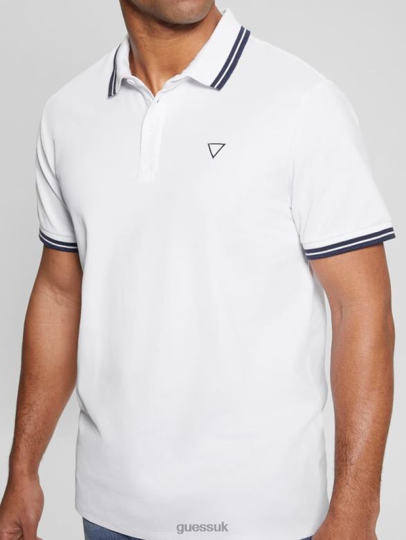 GUESS Men Sports Pique Polo Pure White Multi Apparel V28V63952