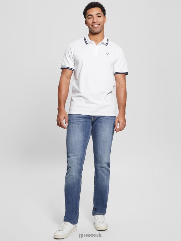 GUESS Men Sports Pique Polo Pure White Multi Apparel V28V63952