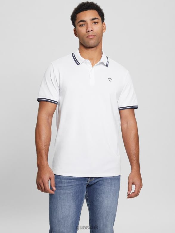 GUESS Men Sports Pique Polo Pure White Multi Apparel V28V63952