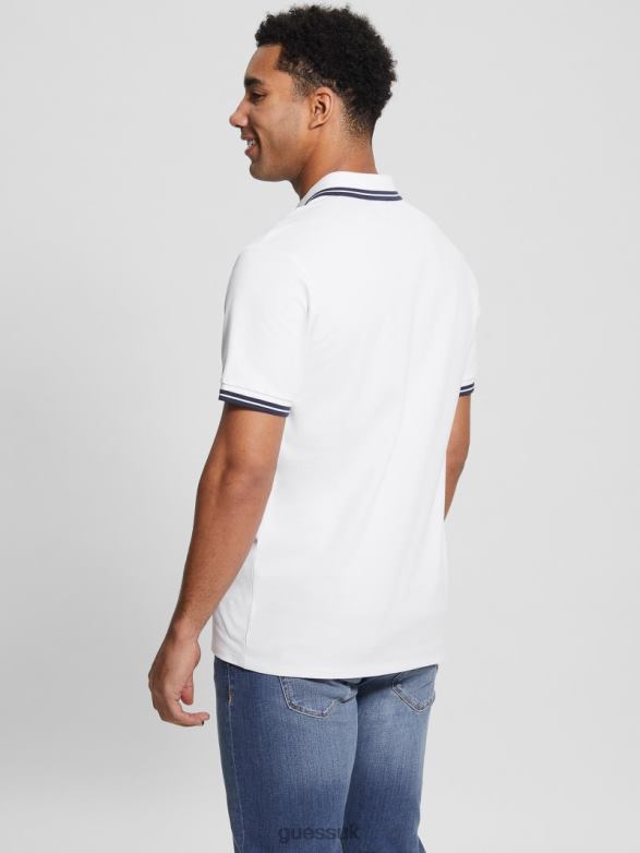 GUESS Men Sports Pique Polo Pure White Multi Apparel V28V63952