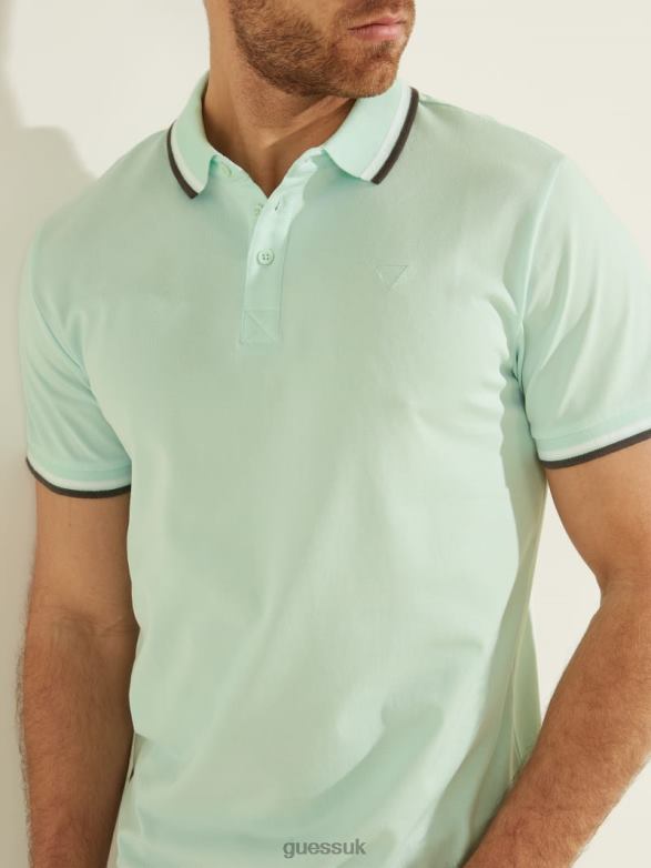 GUESS Men Sports Pique Polo Soft Aqua Apparel V28V64150