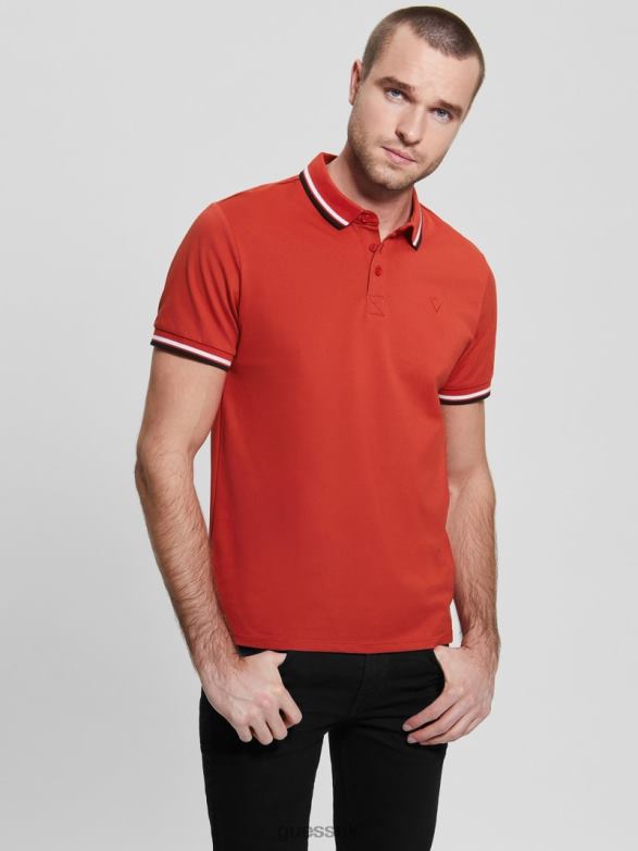 GUESS Men Sports Pique Polo Vulcan Red Apparel V28V64058