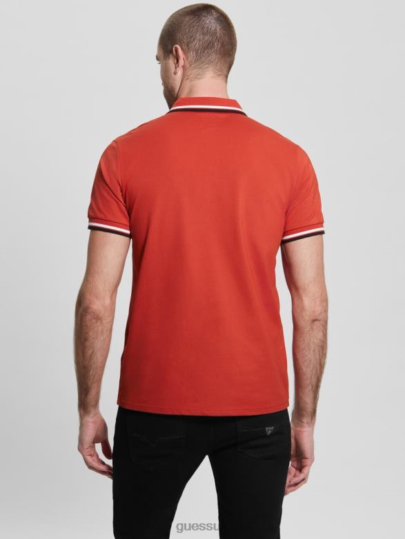 GUESS Men Sports Pique Polo Vulcan Red Apparel V28V64058