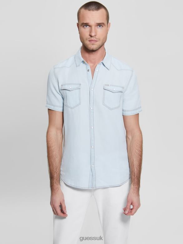 GUESS Men Truckee Denim Western Shirt Illusions Apparel V28V63987