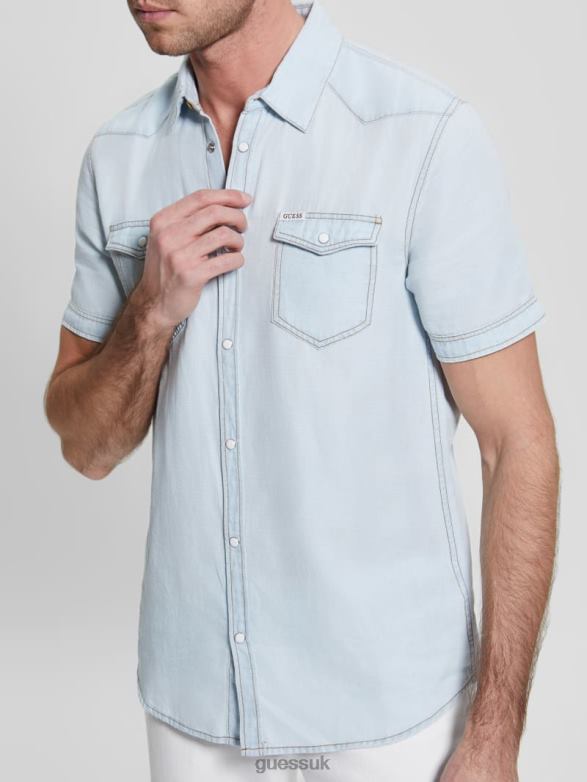 GUESS Men Truckee Denim Western Shirt Illusions Apparel V28V63987