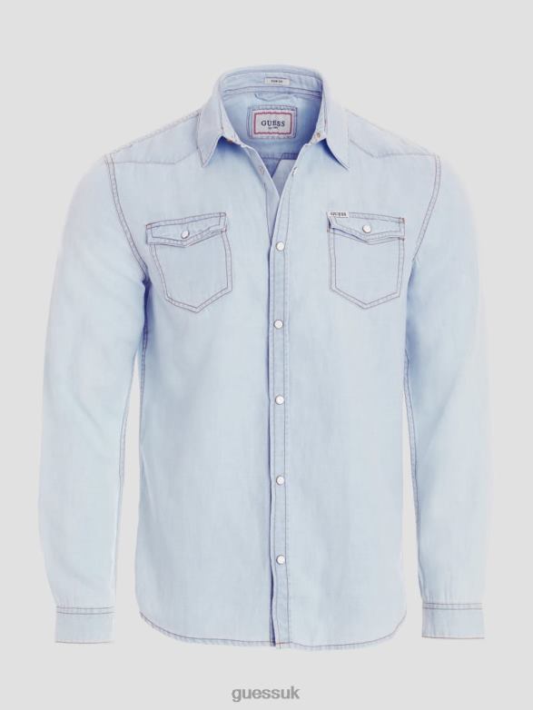 GUESS Men Truckee Denim Western Shirt Illusions Apparel V28V64026