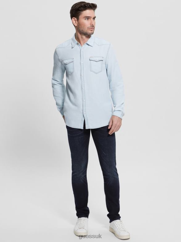 GUESS Men Truckee Denim Western Shirt Illusions Apparel V28V64026