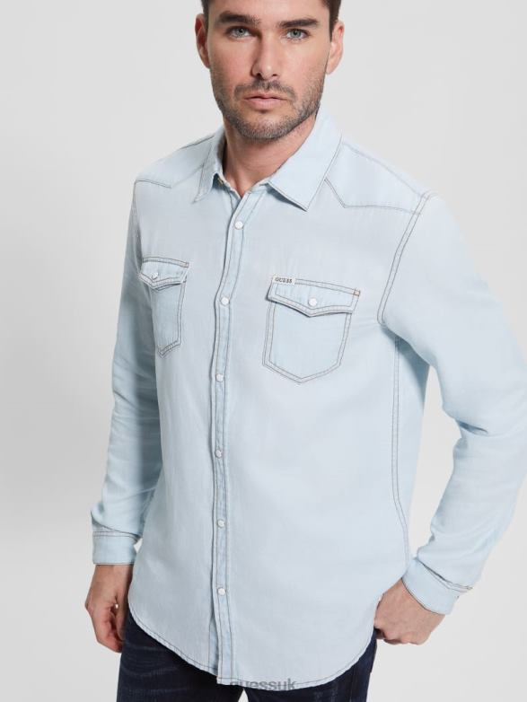 GUESS Men Truckee Denim Western Shirt Illusions Apparel V28V64026