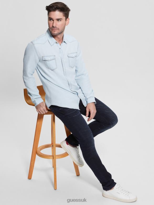 GUESS Men Truckee Denim Western Shirt Illusions Apparel V28V64026