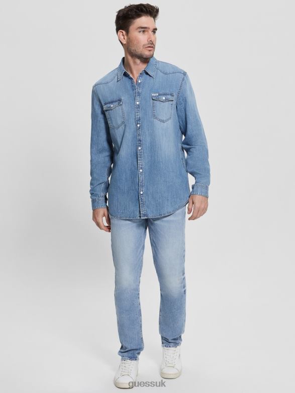 GUESS Men Truckee Denim Western Shirt Palace Apparel V28V64001
