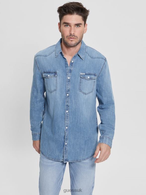 GUESS Men Truckee Denim Western Shirt Palace Apparel V28V64001
