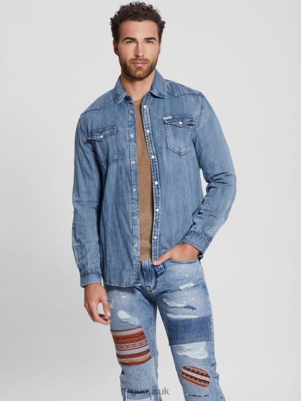 GUESS Men Truckee Long-Sleeve Denim Shirt Palmer Apparel V28V64177