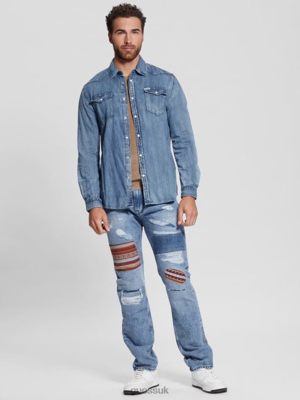 GUESS Men Truckee Long-Sleeve Denim Shirt Palmer Apparel V28V64177