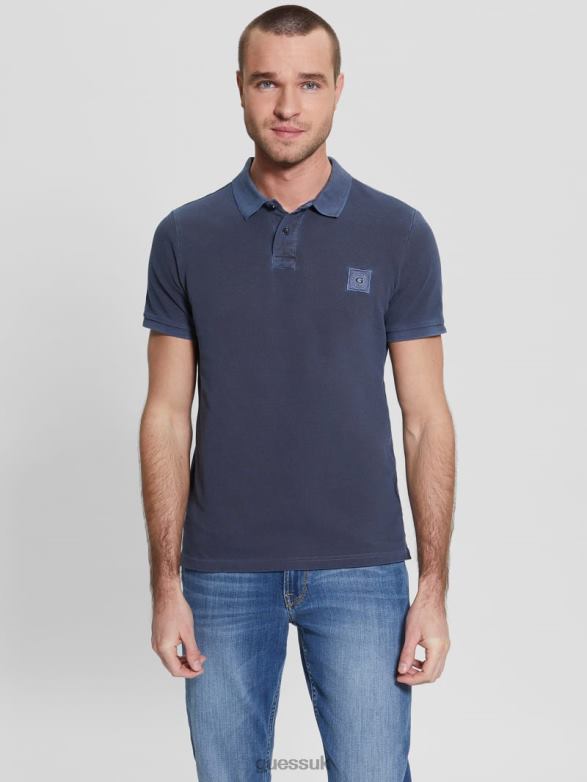 GUESS Men Washed Polo Bleu Elegant Apparel V28V64161