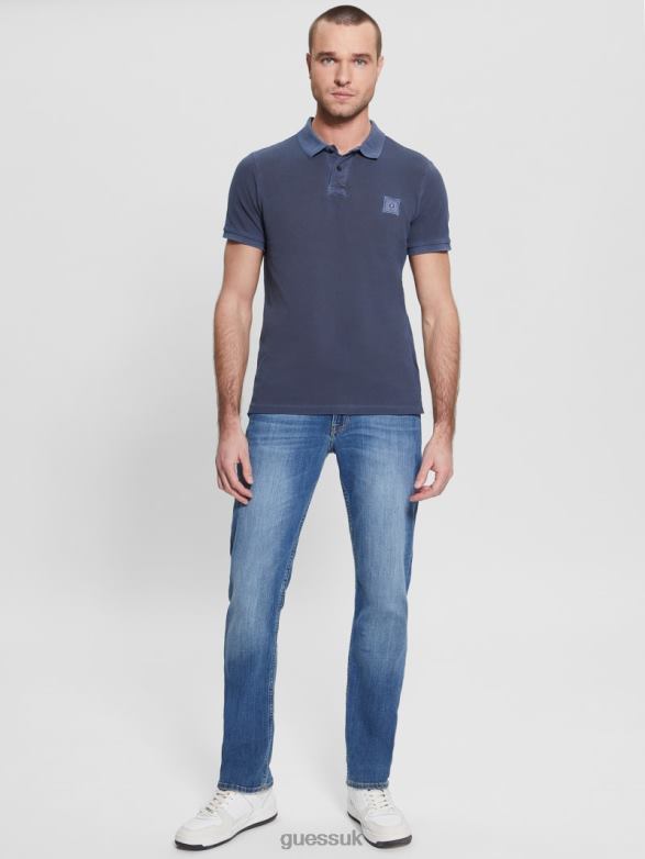 GUESS Men Washed Polo Bleu Elegant Apparel V28V64161