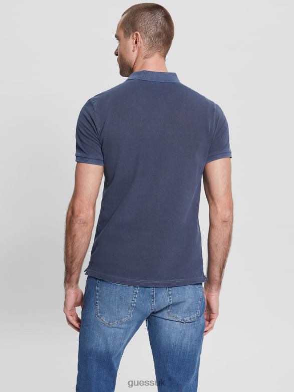 GUESS Men Washed Polo Bleu Elegant Apparel V28V64161